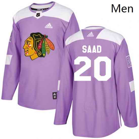 Mens Adidas Chicago Blackhawks 20 Brandon Saad Authentic Purple Fights Cancer Practice NHL Jersey